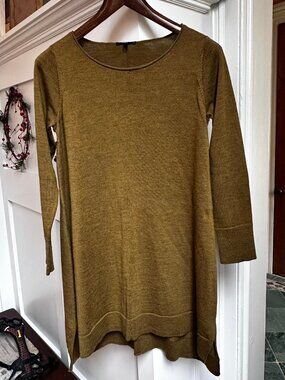 ✨ Eileen Fisher Olive Green Knit Tunic Sweater Dress M ✨